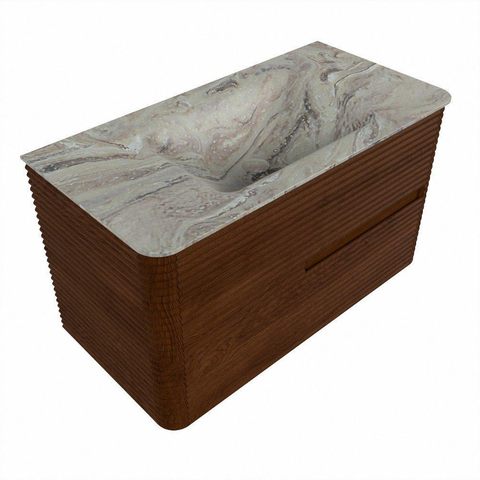 Mondiaz CIRO-DLUX Badkamermeubelset - 90x45x50cm - Solid surface wastafel Glace - 1 wasbak Midden - 1 kraangat - 2 lades - Ruby SW1531563
