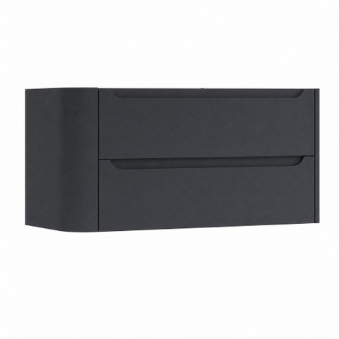 H&R Badmeubelen Juice Meuble sous lavabo - 100x45x50cm - angle gauche arrondi - 2 tiroirs - poignée intégrée - Bleu foncé mat SW1489570