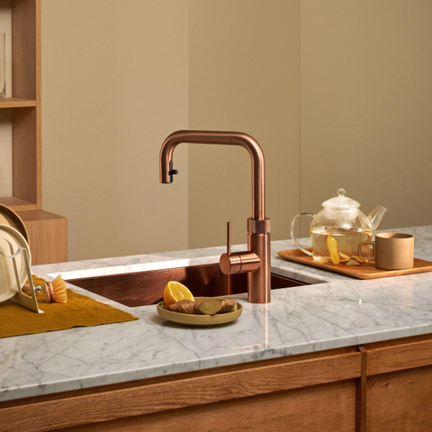 Quooker Flex Round kokendwaterkraan - draaibare & uittrekbare uitloop - PRO3 incl. Cube reservoir - Warm / kokend / bruisend / gefilterd water - rosé koper SW968498