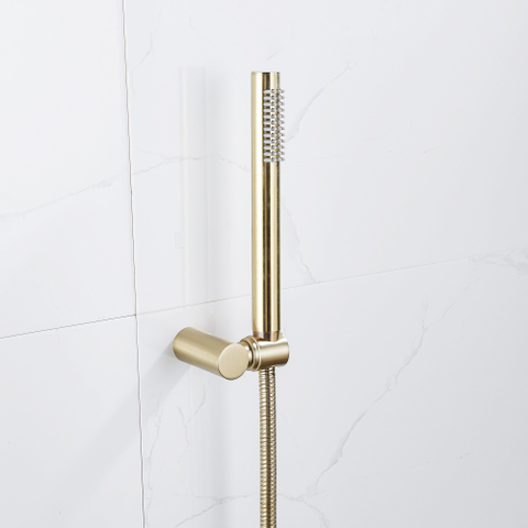 Fortifura Calvi Handdoucheset - 22.5cm - staaf - met houder - anti-twist - slang - 150cm - PVD - geborsteld messing (goud) SW809507