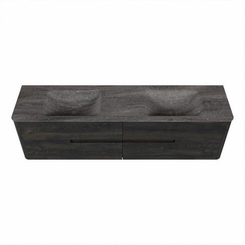 Mondiaz CIRO-DLUX Badkamermeubelset - 180x45x50cm - Solid surface wastafel Oza - 2 wasbak Dubbel - 2 kraangaten - 4 lades - Shadow SW1532668