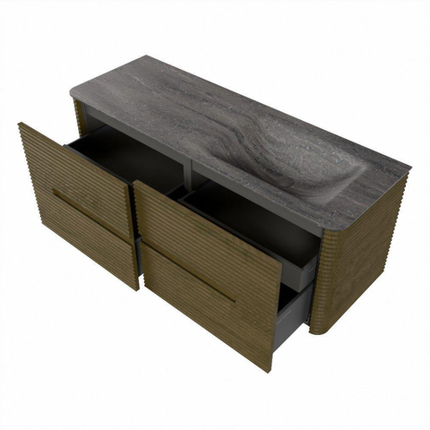 Mondiaz CIRO-DLUX Meuble de salle de bains - 130x45x50cm - Plan-vasque solid surface Oza - 1 lavabo à droite - 1 trou de robinet - 4 tiroirs - Dusk SW1533377
