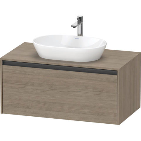 Duravit Ketho.2 Wastafelonderbouwkast - inclusief consoleplaat - met 1 lade - 100x55x45.9cm - met handgreep antraciet - eiken terra mat SW772371