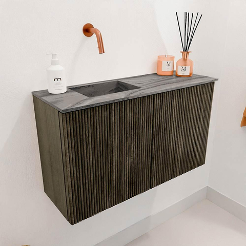 Mondiaz JOYA-DLUX 70cm toiletmeubel - kleur Shadow - Wastafel FAYE positie Links Zonder kraangat kleur Sombra. SW1425183