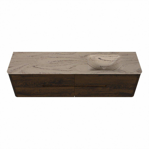 Mondiaz CIRO-DLUX Badkamermeubelset - 180x45x50cm - Solid surface wastafel Arena - 1 wasbak Rechts - zonder kraangaten - 4 lades - Walnut SW1530474