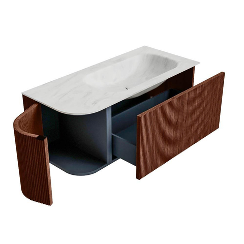 Mondiaz KURVE-DLUX Badkamermeubelset - 105x46x40cm - 1 lade - 1 deur - wastafel solid surface - rechts - zonder kraangat - Ruby SW1415738