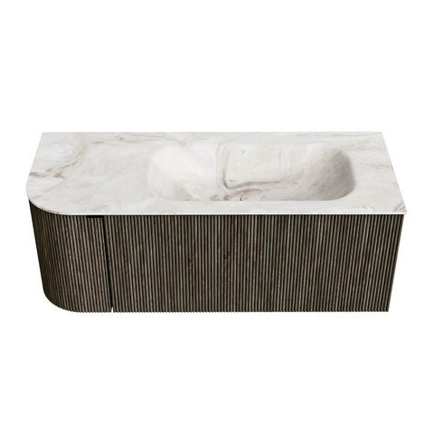 Mondiaz KURVE-DLUX Badkamermeubelset - 115x46x40cm - 1 lade - 1 deur - wastafel solid surface - rechts - 1 kraangat - Shadow SW1414334