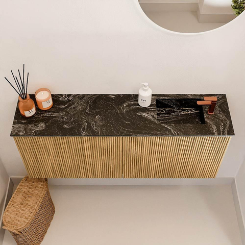 Mondiaz JOYA-DLUX 100cm meuble de salle de bains - couleur Oak - Vasque FAYE position Droite 1 trou de robinet couleur Lava. SW1422059