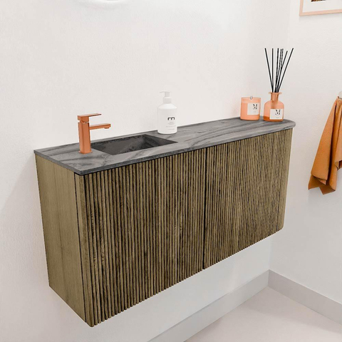 Mondiaz JOYA-DLUX 91.6cm meuble de toilette - arrondi droit couleur Dusk - Vasque FAYE position Gauche 1 trou de robinet couleur Sombra. SW1426167