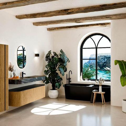 MONDIAZ THOR-DLUX 160cm meuble de salle de bains arrondi gauche + droite couleur Oak avec 1 tiroir et 2 portes. Vasque suspendue CLOUD Centre 1 trou de robinet couleur Lava. SW1464977