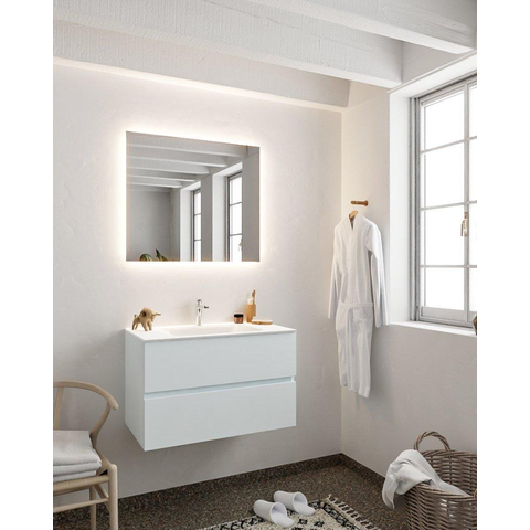 MONDIAZ VICA Ensemble de meuble salle de bain - 80cm - 2 tiroirs - lavabo Cloud central - 1 trou de robinet - solid surface argile SW410557