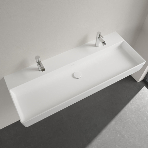 Villeroy & Boch memento 2.0 wastafel onderzijde - geslepen - 120x47cm - zonder overloop - 2 kraangaten CeramicPlus - White Alpine (glans wit) SW358465