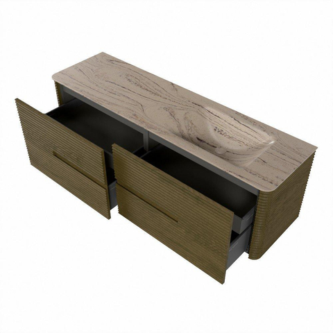 Mondiaz CIRO-DLUX Meuble de salle de bains - 160x45x50cm - Plan vasque en solid surface Arena - 1 vasque à droite - sans trous de robinet - 4 tiroirs - Dusk SW1533125