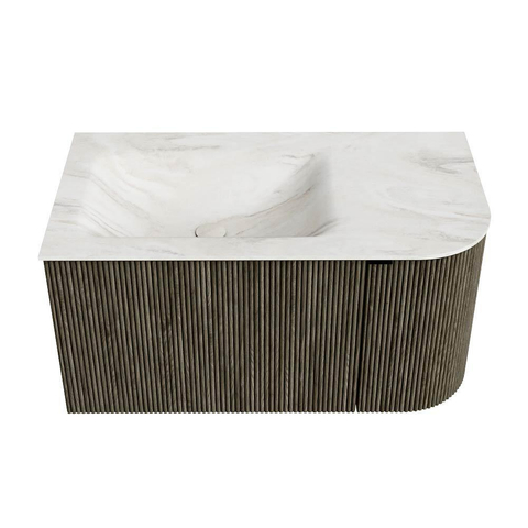 Mondiaz KURVE-DLUX Badkamermeubelset - 85x46x40cm - 1 lade - 1 deur - wastafel solid surface - links - zonder kraangat - Shadow SW1414435