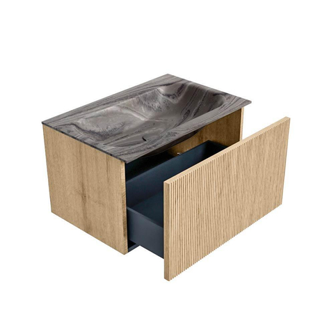 MONDIAZ KURVE-DLUX 70cm badmeubel kleur Oak met 1 lade en 0 deuren. Wastafel BIG SMALL Midden 1 kraangat Sombra. SW1433541