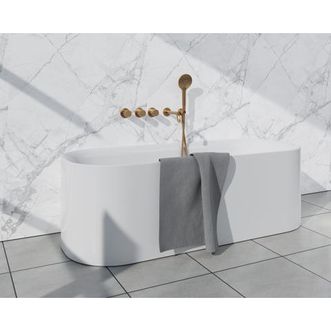 Fortifura Nebbio Badcombinatie-set - thermostaatkraan - wandaansluitbocht - met handdouchehouder - metalen doucheslang - ronde handdouche - uitloop - geborsteld messing (goud) SW1238042