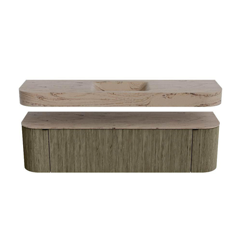 MONDIAZ THOR-DLUX 170cm meuble de salle de bains arrondi gauche + droite couleur Shadow avec 1 tiroir et 2 portes. Vasque suspendue CLOUD Milieu 1 trou de robinet couleur Arena. SW1465816