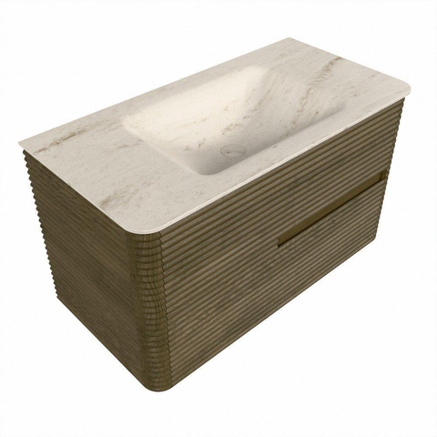 Mondiaz CIRO-DLUX Badkamermeubelset - 90x45x50cm - Solid surface wastafel Meli - 1 wasbak Midden - zonder kraangaten - 2 lades - Dusk SW1533134