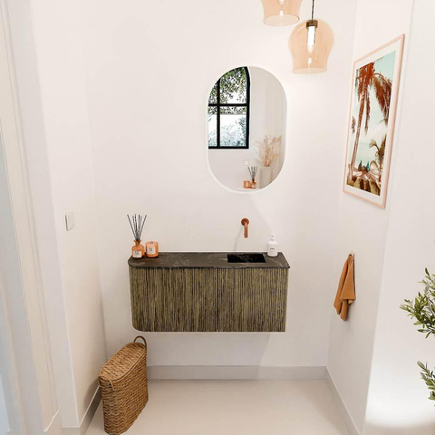 Mondiaz JOYA-DLUX 91.6cm toiletmeubel - ronding links kleur Dusk - Wastafel FAYE positie Rechts Zonder kraangat kleur Lava. SW1423258