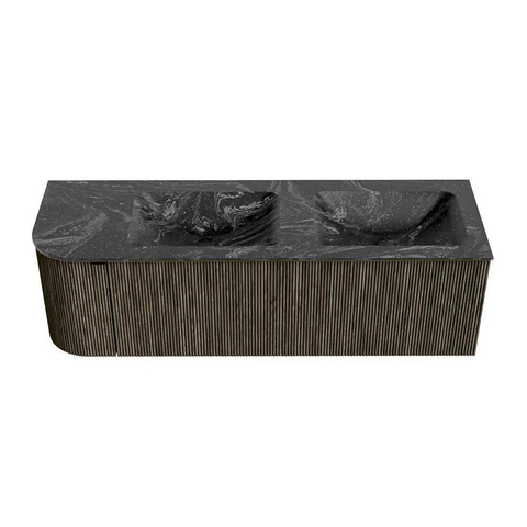 Mondiaz KURVE-DLUX Ensemble de meuble de salle de bains - 145x46x40cm - 1 tiroir - 1 porte - lavabo solid surface - double / droite - sans trou de robinet - Shadow SW1414676