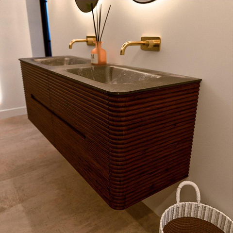 Mondiaz CIRO-DLUX Badkamermeubelset - 140x45x50cm - Solid surface wastafel Lava - 2 wasbak Dubbel - zonder kraangaten - 4 lades - Ruby SW1531598