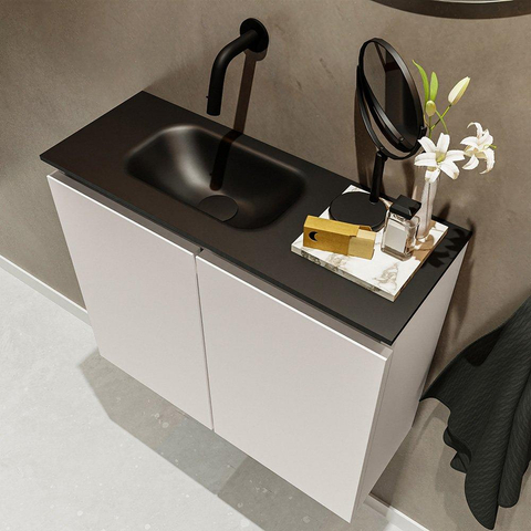MONDIAZ TURE Toiletmeubel 60x23x50cm met 0 kraangaten 2 deuren linen mat Wastafel Eden links Solid Surface Zwart SW475413