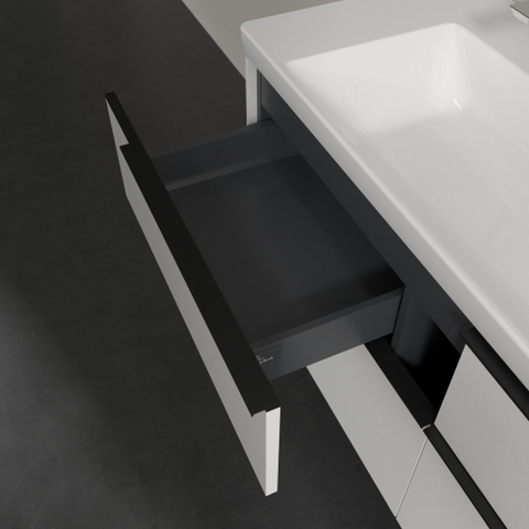 Villeroy & Boch Subway 3.0 wastafelonderkast - 130x55x45cm - met Volcano Black greep - 1 sifonuitsparing - spaanplaat - Brilliant White (wit) SW701044