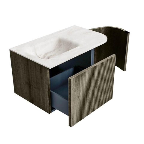 Mondiaz KURVE-DLUX Ensemble de meubles de salle de bains - 75x46x40cm - 1 tiroir - 1 porte - lavabo solid surface - gauche - sans trou de robinet - Shadow SW1414305