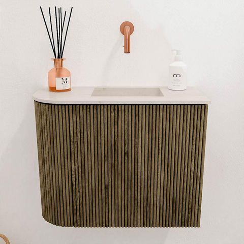 Mondiaz JOYA-DLUX Meuble de toilette - 51,6 cm - arrondi gauche couleur Dusk - Lavabo FAYE position droite sans trou de robinet couleur Meli. SW1425838