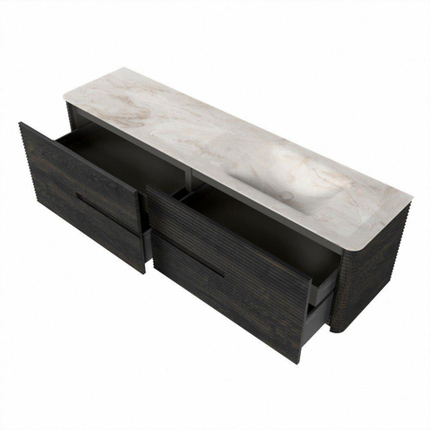 Mondiaz CIRO-DLUX Badkamermeubelset - 180x45x50cm - Solid surface wastafel Frappe - 1 wasbak Rechts - 1 kraangat - 4 lades - Shadow SW1533803