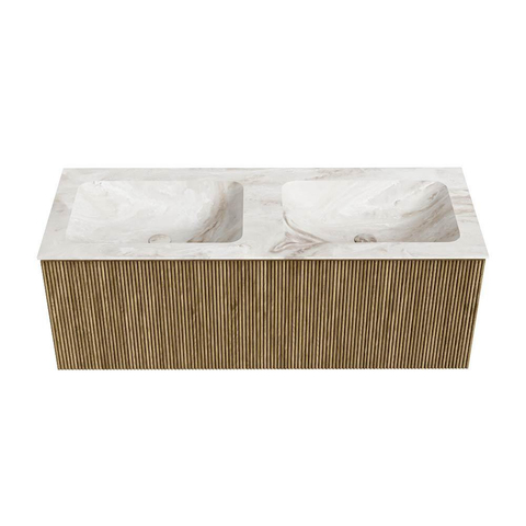 Mondiaz KURVE-DLUX Badkamermeubelset - 120x46x40cm - 1 lade - wastafel solid surface - dubbel - zonder kraangat - Dusk SW1415004