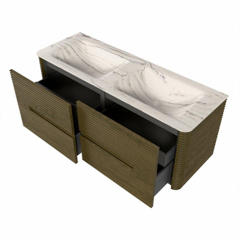 Mondiaz CIRO-DLUX Meuble de salle de bains - 130x45x50cm - Plan vasque solid surface Nata - 2 vasques double - 2 trous de robinet - 4 tiroirs - Dusk SW1533233
