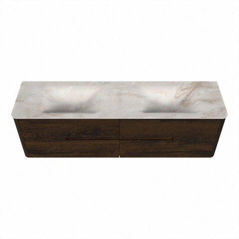 Mondiaz CIRO-DLUX Badkamermeubelset - 170x45x50cm - Solid surface wastafel Frappe - 2 wasbak Dubbel - zonder kraangaten - 4 lades - Walnut SW1530205