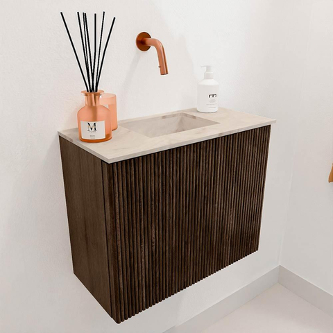 Mondiaz JOYA-DLUX 50cm toiletmeubel - kleur Walnut - Wastafel FAYE positie Midden Zonder kraangat kleur Frappe. SW1422266
