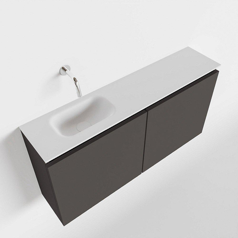 MONDIAZ TURE Toiletmeubel 100x23x50cm met 0 kraangaten 2 deuren dark grey mat Wastafel Eden links Solid Surface Wit SW474939