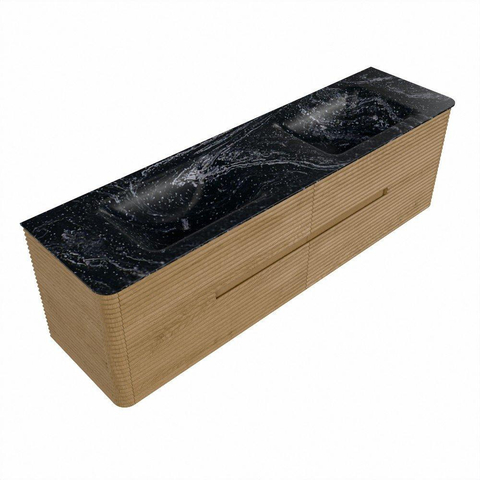 Mondiaz CIRO-DLUX Badkamermeubelset - 170x45x50cm - Solid surface wastafel Lava - 2 wasbak Dubbel - 2 kraangaten - 4 lades - Oak SW1530998