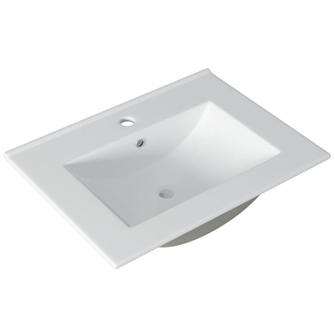 Saniclass Prime Blend Meuble de salle de bain - 60x55x46cm - 1 vasque rectangulaire en céramique blanc - 1 trou de robinet - 2 tiroirs - miroir rectangulaire - mat anthracite SW917042