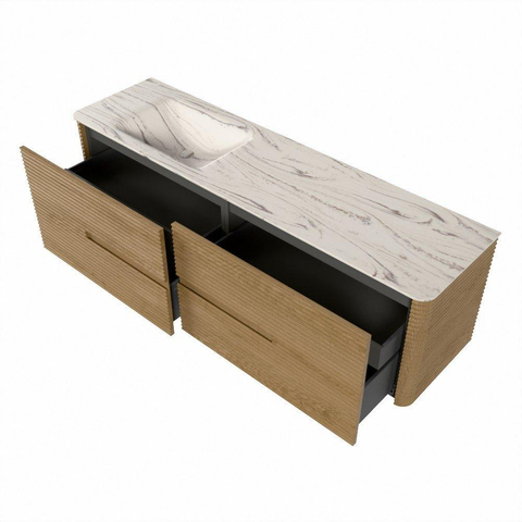 Mondiaz CIRO-DLUX Ensemble de meubles de salle de bains - 170x45x50cm - Plan vasque solid surface Nata - 1 vasque à gauche - sans trous de robinetterie - 4 tiroirs - Chêne SW1531477