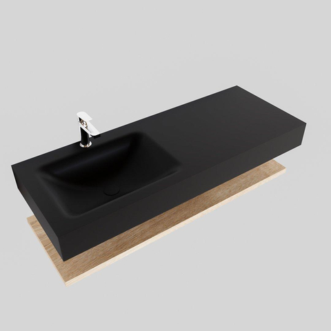 MONDIAZ ALAN 120cm - Ensemble meuble de salle de bains - tablette - chêne blanchi - lavabo suspendu - vasque à gauche - 1 trou de robinet - urban SW408774
