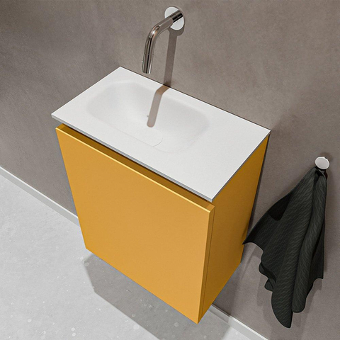 MONDIAZ TURE Toiletmeubel 40x23x50cm met 0 kraangaten 1 deuren ocher mat Wastafel Eden links Solid Surface Wit SW475034