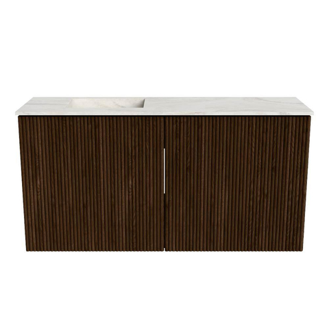 Mondiaz JOYA-DLUX 80cm toiletmeubel - kleur Walnut - Wastafel FAYE positie Links 1 kraangat kleur Ostra. SW1422596