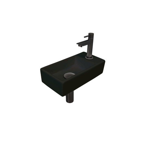 INK Versus Fonteinset - 36x18x9cm - wasbak links - porselein Mat zwart/metal black SW450901