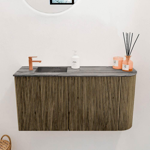 Mondiaz JOYA-DLUX Meuble de toilette 81,6cm - arrondi droit couleur Dusk - Vasque FAYE position Gauche 1 trou de robinet couleur Sombra. SW1426160