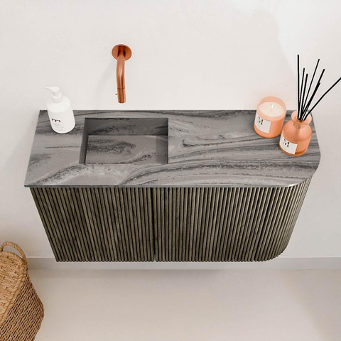 Mondiaz JOYA-DLUX 71.6cm toiletmeubel - ronding rechts kleur Shadow - Wastafel FAYE positie Links Zonder kraangat kleur Sombra. SW1425216