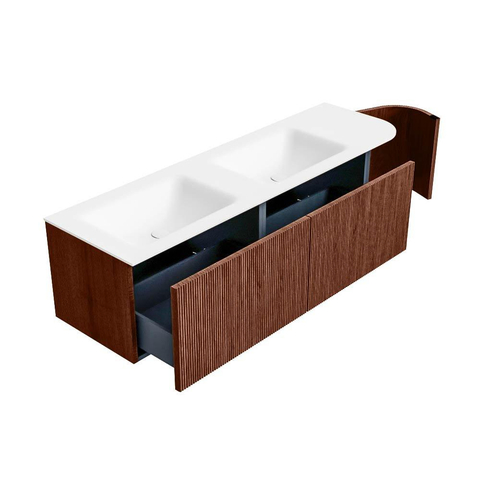 Mondiaz KURVE Badkamermeubelset - 155x46x40cm - 2 lade - 1 deur - wastafel solid surface - dubbel / links - zonder kraangat - Ruby SW1415327