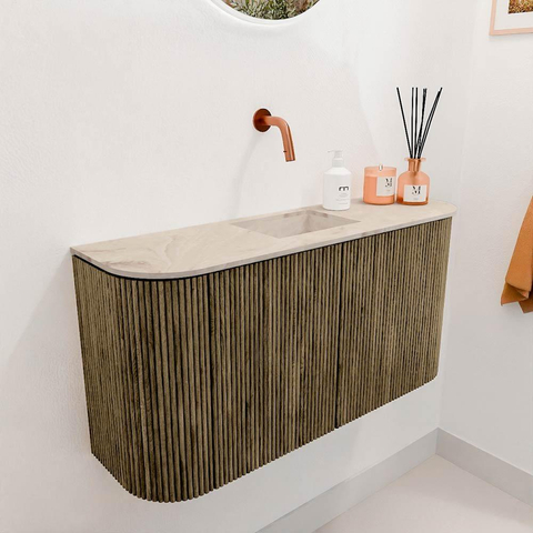 Mondiaz JOYA-DLUX Meuble WC 83,2 cm - arrondi à gauche et à droite couleur Dusk - Lavabo FAYE position Centrale Sans trou de robinet couleur Frappe. SW1423142