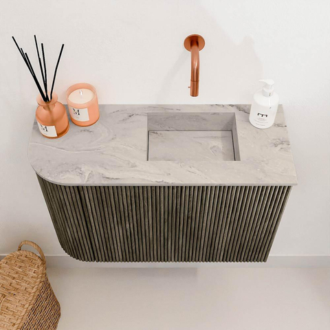 Mondiaz JOYA-DLUX 61.6cm toiletmeubel - ronding links kleur Shadow - Wastafel FAYE positie Rechts Zonder kraangat kleur Glace. SW1422774