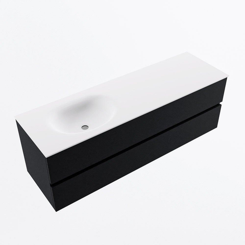 MONDIAZ VICA meuble sous lavabo 150cm Urban 2 tiroirs. Lavabo MOON gauche sans trou de robinet, couleur Talc. SW1381889