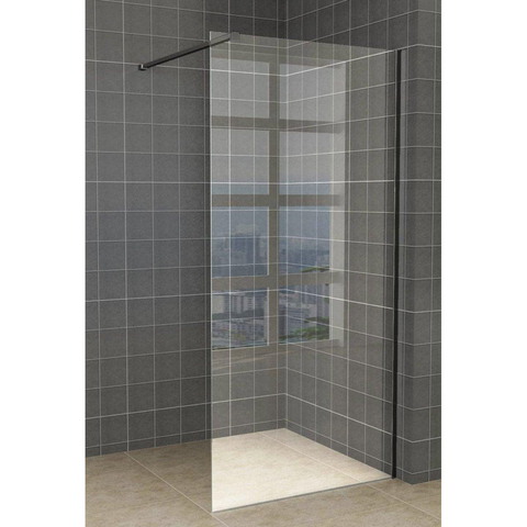 Wiesbaden Slim inloopdouche 85x200cm met 8mm helder glas met zwart profiel en stabilisatiestang SW419915