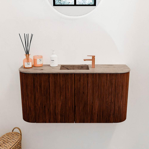 Mondiaz JOYA-DLUX 83.2cm toiletmeubel - ronding links en rechts kleur Ruby - Wastafel FAYE positie Midden 1 kraangat kleur Arena. SW1425315